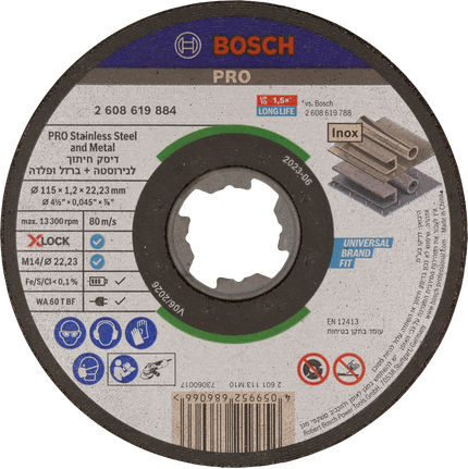 Disco de corte Bosch PRO X-Lock para acero inoxidable y metal de 115 mm.